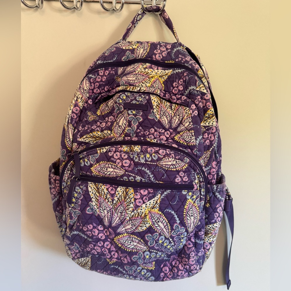 Vera Bradley Batik Leaves Purple Backpack back to school